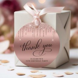 70th Birthday Party Rose Gold Glitter Thank You Favor Tags