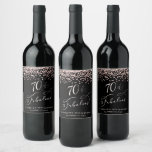 70th Birthday Party Rose Gold Glitter Wine Label<br><div class="desc">Chic black 70th birthday party wine labels featuring "70 & Fabulous" in a stylish light rose gold script,  modern light rose gold typography and a rose gold faux glitter confetti overlay.</div>