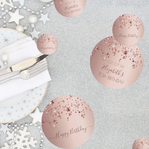 70th birthday party rose gold pink stars glam confetti
