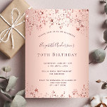 70th birthday party rose gold stars sprinkle invitation<br><div class="desc">A modern,  stylish and glamorous invitation for a woman's 70th birthday party.  A faux rose gold metallic looking background with an elegant faux rose gold twinkling stars. The name is written with a modern dark rose gold colored hand lettered style script.  Templates for your party details.</div>