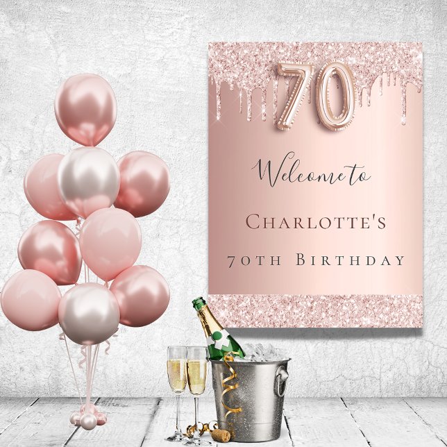 Large 70th Birthday Card With Envelope For Women, Pink Rose Gold The Year - View #10