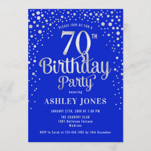 70th Birthday Party - Royal Blue & Silver Invitation