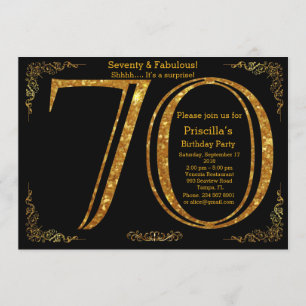 70th, Birthday party, Seventy, Gatsby, black gold Invitation