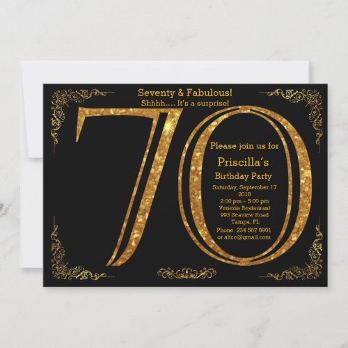 70th Birthday party Seventy Gatsby black gold Invitation