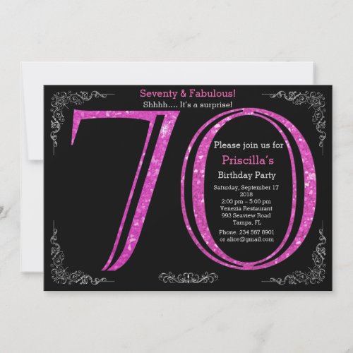 70th Birthday party Seventy Gatsbyblack silver Invitation