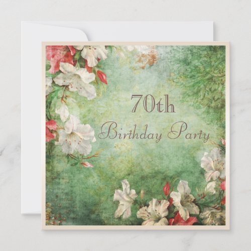 70th Birthday Party Shabby Chic Hibiscus Flowers Invitation