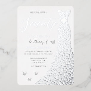 70th Birthday Party Silver Foil Heart Dress Real Invitation
