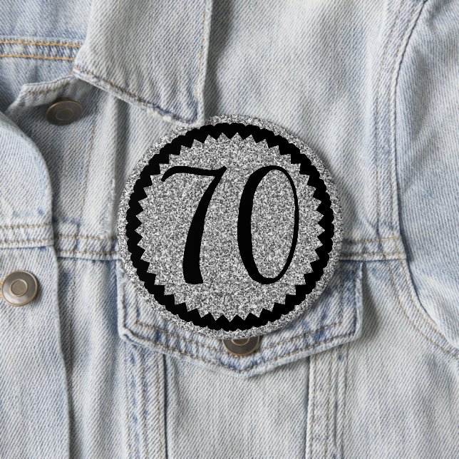 70th Birthday Party Silver Glitter Classic Button (In Situ)