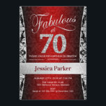 70th Birthday Party - Silver Red Black Invitation<br><div class="desc">70th Birthday Party Invitation in red black and silver.
Elegant invite card with faux glitter gold and diamonds. Features damask pattern and script font. Fabulous at seventy! Classic design perfect for an stylish party. Please message me if you need a custom age.</div>