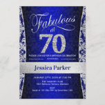 70th Birthday Party - Silver Royal Blue Invitation<br><div class="desc">70th Birthday Party Invitation in royal blue and silver.
Elegant invite card with faux glitter silver and diamonds. Features damask pattern and script font. Fabulous at seventy! Classic design perfect for an stylish party. Please message me if you need a custom age.</div>