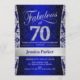 70th Birthday Party - Silver Royal Blue Invitation