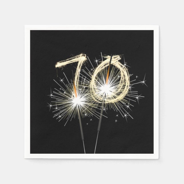 70th Birthday Party Sparklers on Black  Napkins (Front)