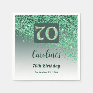 70th Birthday Party Sparkling Green Glitter Napkins