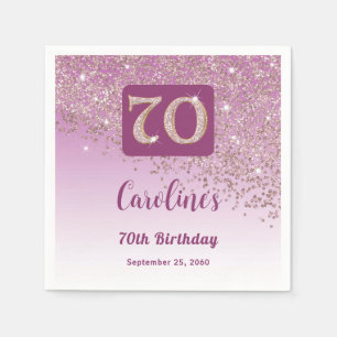 70th Birthday Party Sparkling Rose Gold Glitter Napkins