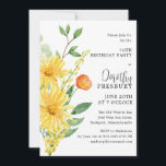 70th Birthday Party Spring Yellow Floral Invitation<br><div class="desc">Elegant yellow spring flowers nestled in sage green leaves create a modern and chic 70th birthday invitation. A single red wildflower adds a pop of color to draw attention to the guest of honor's name - which is written in a trendy font combination.</div>