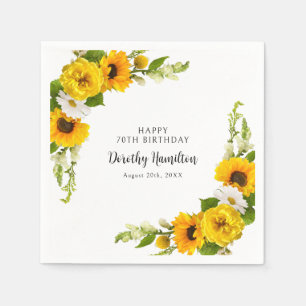 70th Birthday Party Sunflower Daisy Custom Napkins