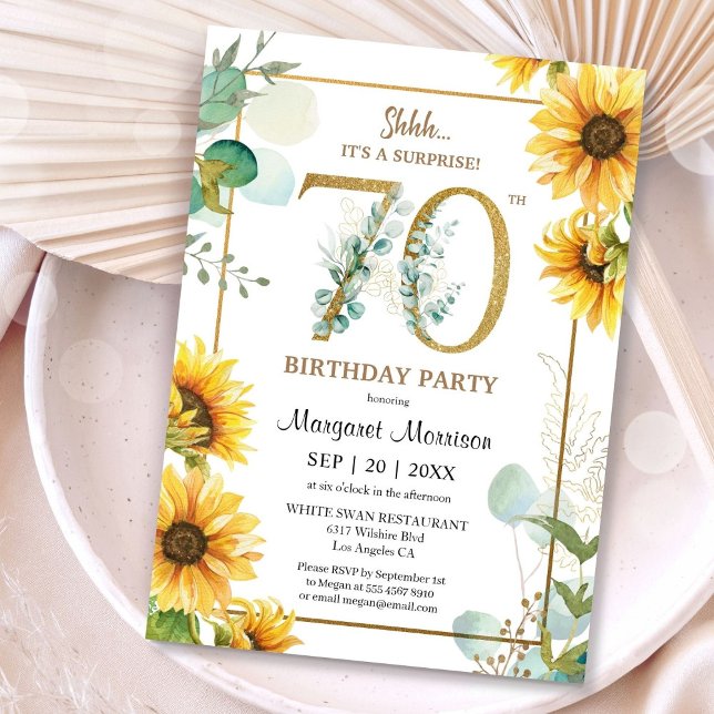70th Birthday Party Sunflowers Elegant Floral  Invitation (Creator Uploaded)