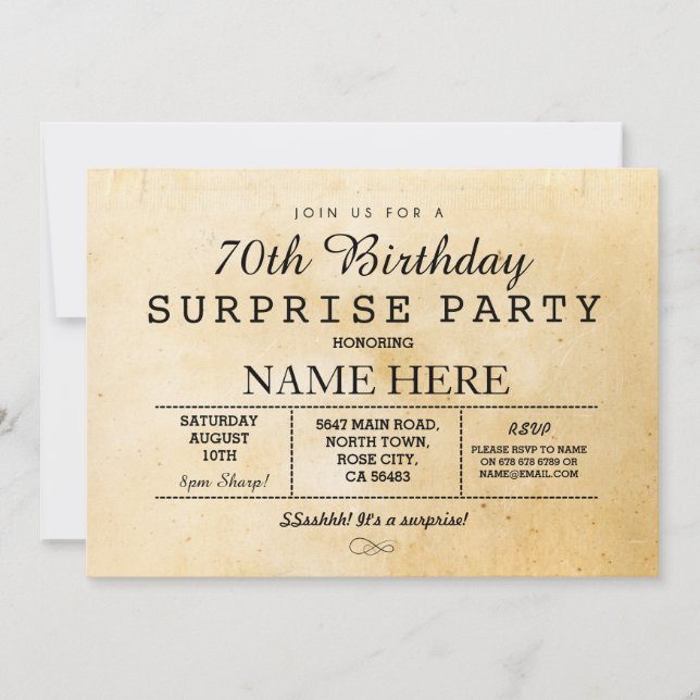 70TH BIRTHDAY PARTY SURPRISE VINTAGE 60TH INVITE (Front)