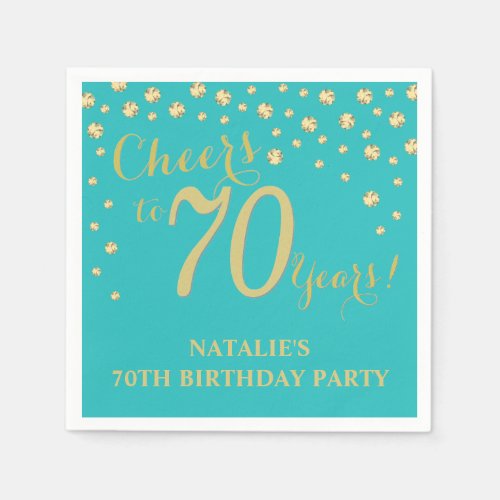 70th Birthday Party Teal and Gold Diamond Napkins