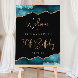 70th Birthday Party Teal Gold Agate Welcome Foam Board