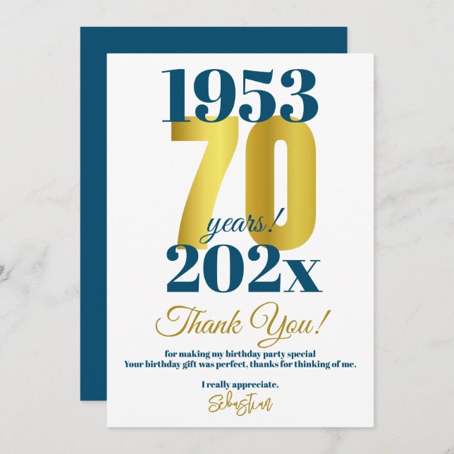 70th Birthday Party Thank You (Front/Back)