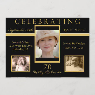 70th Birthday Party Tri Photo Invitations