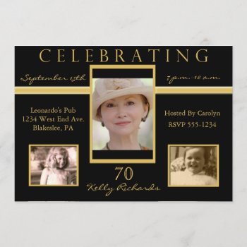 70th Birthday Party Tri Photo Invitations by NightSweatsDiva at Zazzle