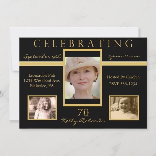 70th Birthday Party Tri Photo Invitations