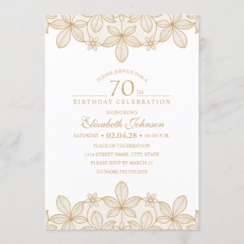 70th Birthday Party Unique Golden Lace Invitation by superdazzle at Zazzle