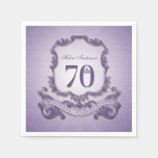 70th Birthday Party Vintage Custom Paper Napkins (Front)