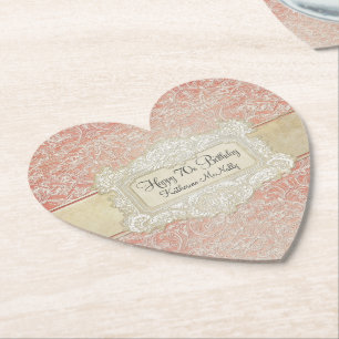 70th Birthday Party Vintage Lace French Regency Paper Coaster