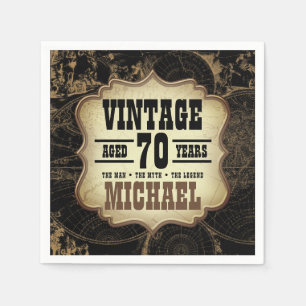 70th Birthday Party Vintage Theme Custom Name Napkins