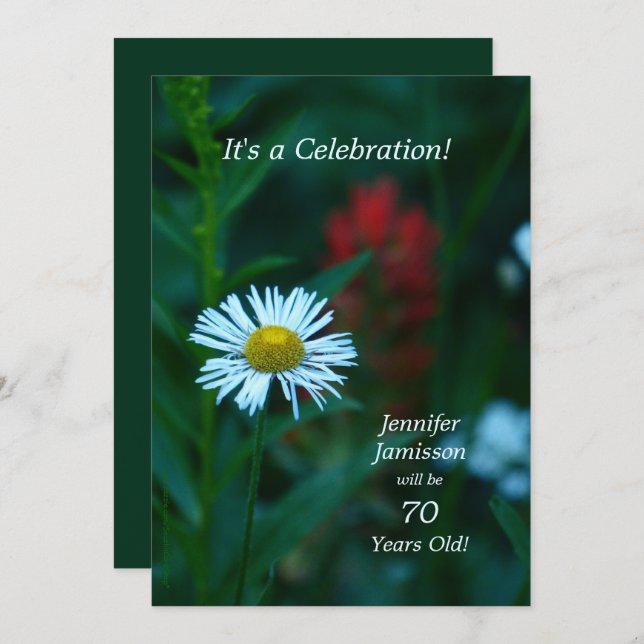 70th Birthday Party White Daisy Flower Floral Invitation (Front/Back)