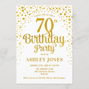 70th Birthday Party - White & Gold Invitation