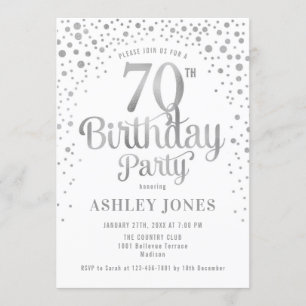 70th Birthday Party - White & Silver Invitation