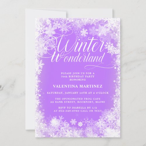 70th Birthday Party Winter Wonderland Snowflake Invitation