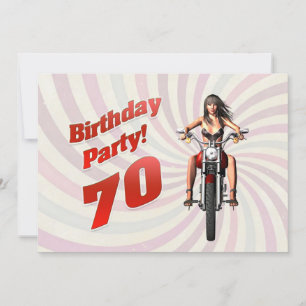 70th birthday party with a girl on a motorbike invitation