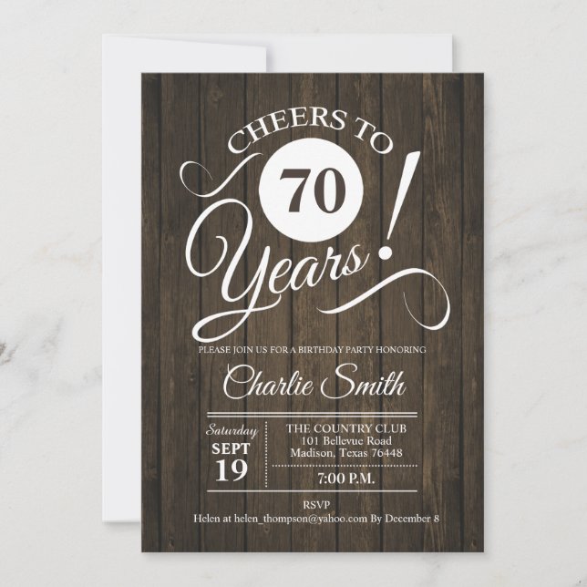 70th Birthday Party with Wood Pattern Invitation (Front)