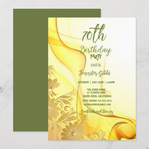 70th Birthday Party Yellow Flowers & Swirls Invita Invitation