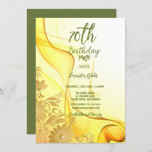 70th Birthday Party Yellow Flowers & Swirls Invitation