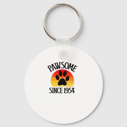 70th Birthday Pawsome Since 1954 70 Year Old Cat L Keychain