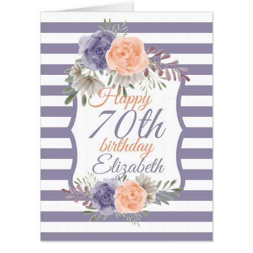 70th Birthday Peony Rose Watercolor Large Card