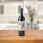 70th birthday photo cheers 70 women wine label<br><div class="desc">A white and black frame and template for Your photo.  With the text: Cheers! Cheers to 70 and Hello 70!  
A label for a 70th birthday party for both him and her.</div>