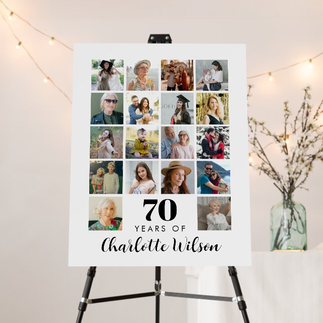 70th Birthday Photo Collage 18 Photos Foam Board (In Situ (Stand))