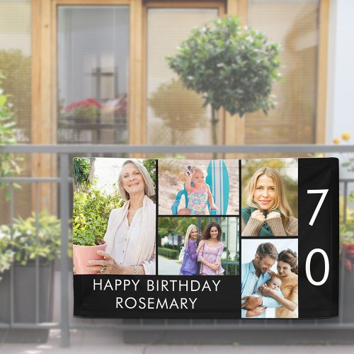 70th Birthday Photo Collage 5 Picture Black White Banner