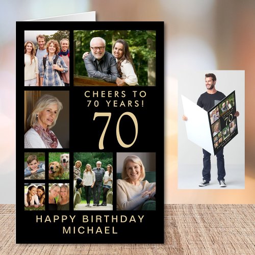 70th Birthday Photo Collage Black Gold Jumbo