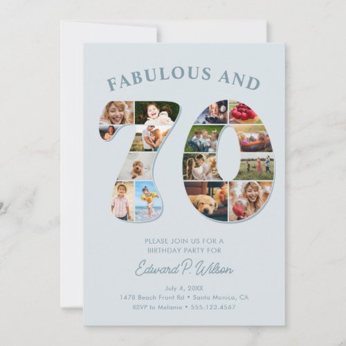 70th Birthday Photo Collage Elegant and Timeless Invitation