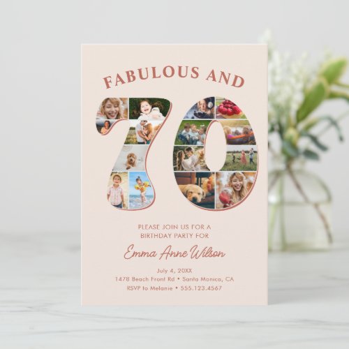 70th Birthday Photo Collage Elegant and Timeless Invitation