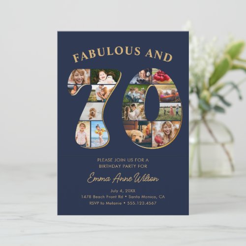 70th Birthday Photo Collage Elegant and Timeless Invitation