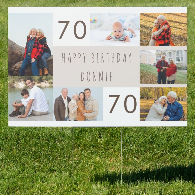 70th Birthday Photo Collage Happy Birthday Yard Sign (Insitu)